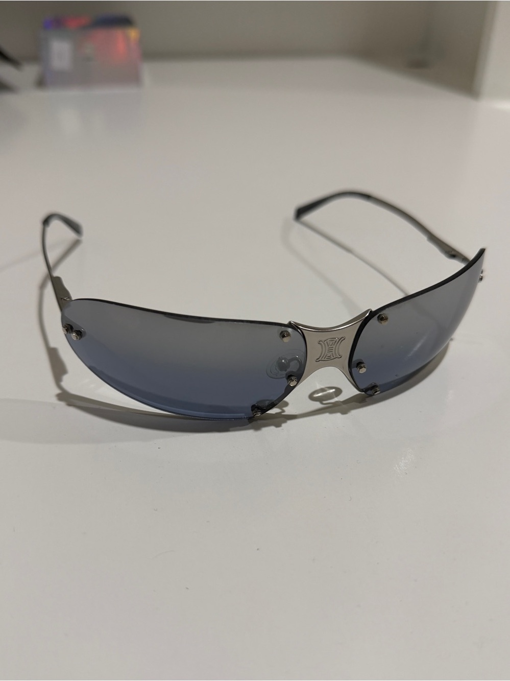 VTG Celine Triomphe Wrap Sunglasses SC 1032 Col. 581 Silver Y2K Deadstock Set - Picture 6 of 14